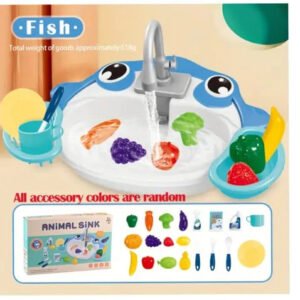 Shark-shaped play wash sink with running water
